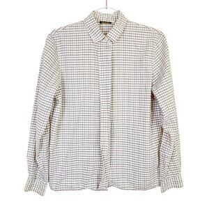 Pine & Co White Check Plaid Casual Hidden Button Up Shirt Womens 8